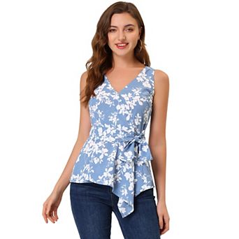 Women's Summer Tops Sleeveless V Neckline Wrap Tie Waist Tops