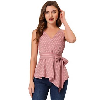 Women's Summer Tops Sleeveless V Neckline Wrap Tie Waist Tops