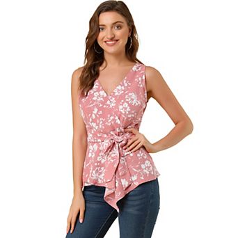 Women's Summer Tops Sleeveless V Neckline Wrap Tie Waist Tops