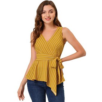 Women's Summer Tops Sleeveless V Neckline Wrap Tie Waist Tops
