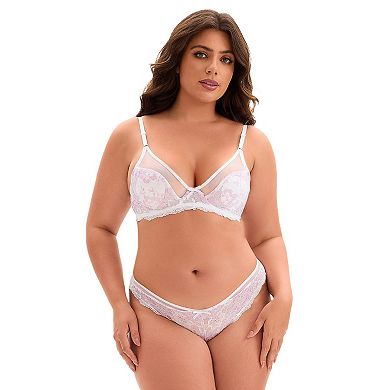 Women's Underwire Floral Lace Mesh Push-Up 2-Hook Lace Trim Bra and Panty Set