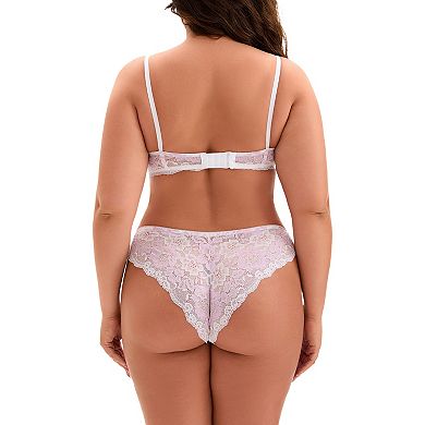 Women's Underwire Floral Lace Mesh Push-Up 2-Hook Lace Trim Bra and Panty Set
