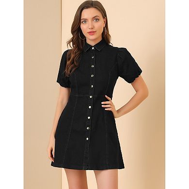 Women's Denim Dress Short Sleeve Button Shirt Dresses