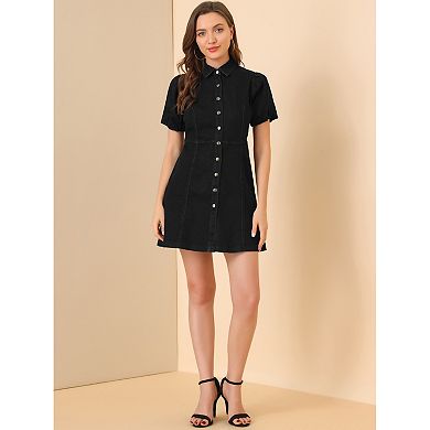 Women's Denim Dress Short Sleeve Button Shirt Dresses