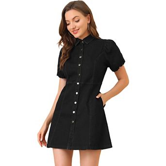 Women's Denim Dress Short Sleeve Button Shirt Dresses