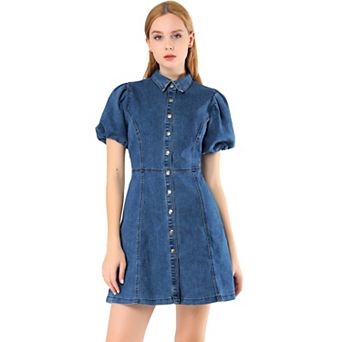 Women's Denim Dress Short Sleeve Button Shirt Dresses