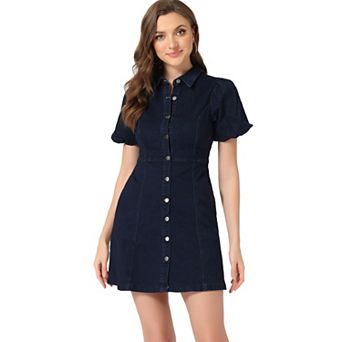 Women's Denim Dress Short Sleeve Button Shirt Dresses