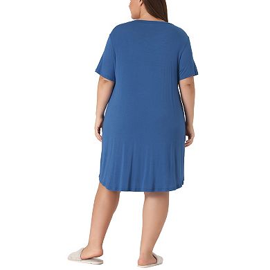 Womens Plus Size Nightgown Sleepwear Short Sleeve Sleep Dress Round Neck Nightwear Loungewear