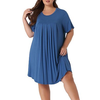 Womens Plus Size Nightgown Sleepwear Short Sleeve Sleep Dress Round Neck Nightwear Loungewear