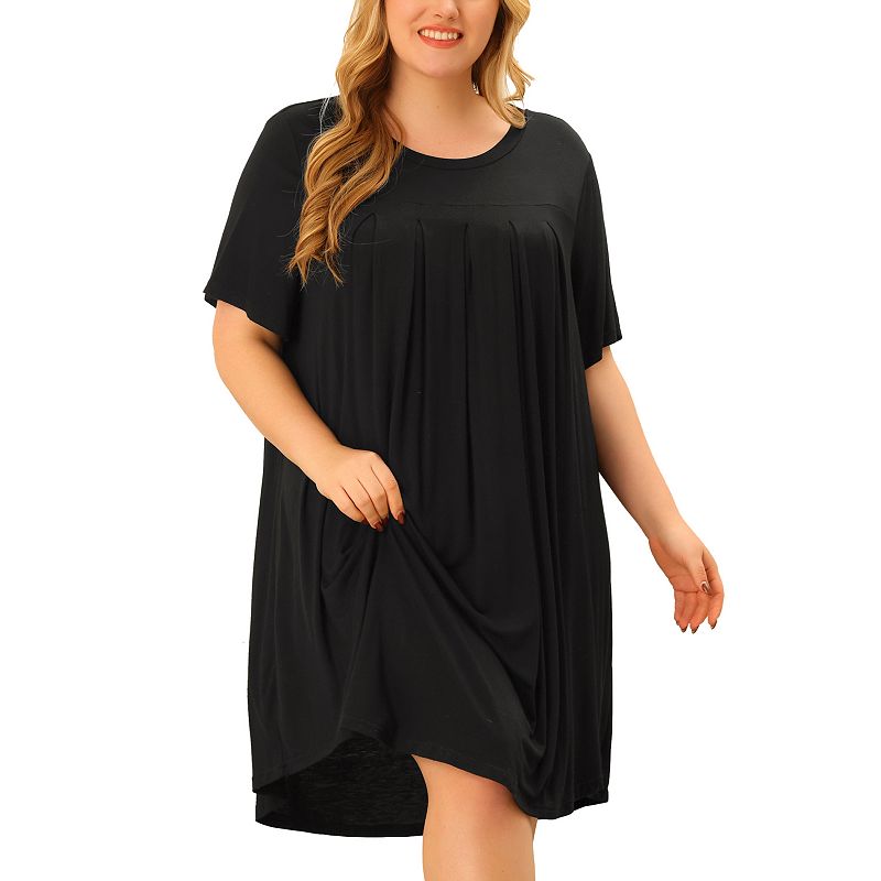 sleep dress black Women's Plus Size Nightgown Sleepwear Short Sleeve Round Neck Nightwear Loungewear tango wear Red Birthday Dress Guide: Size:XL5 bust 100cm (39.5in) US
