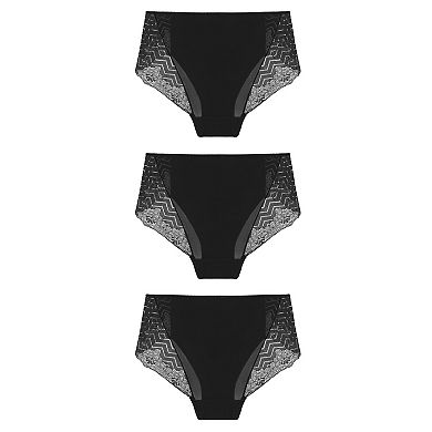Women's Lace Trim Mid-rise Seamless Brief Stretchy Underwear 3 Packs