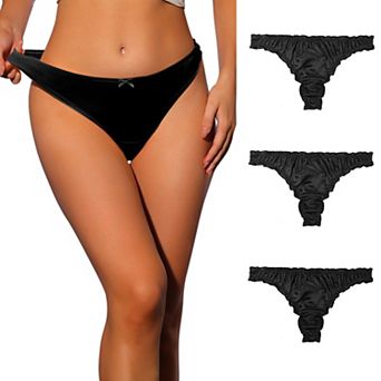 Women's Satin Soft Mid-rise Ruffle Hipster Thong Underwear 3 Packs