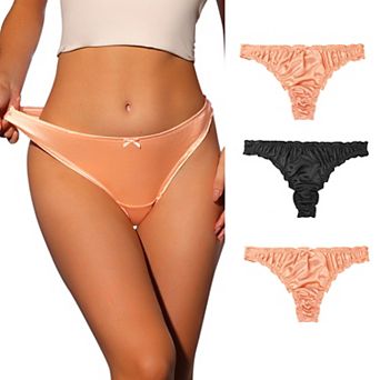 Women's Satin Soft Mid-rise Ruffle Hipster Thong Underwear 3 Packs