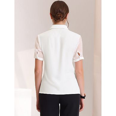 Women's Button Down Shirt Sheer Short Sleeve Point Collar Work Tops