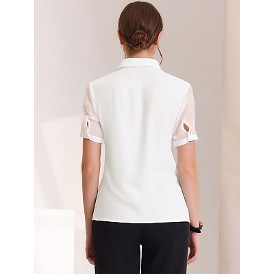Women's Button Down Shirt Sheer Short Sleeve Point Collar