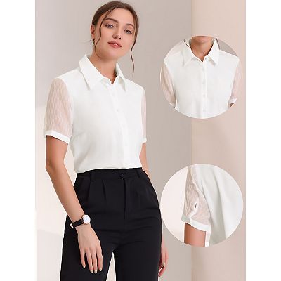 Women's Button Down Shirt Sheer Short Sleeve Point Collar