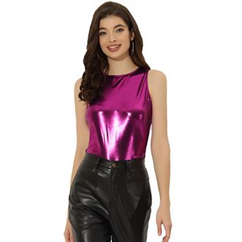 Women's Metallic Crew Neck Sleeveless Cam Tank Top