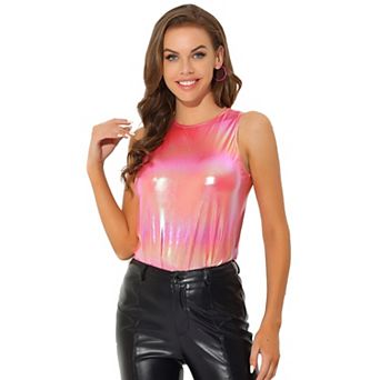Women's Metallic Crew Neck Sleeveless Cam Tank Top