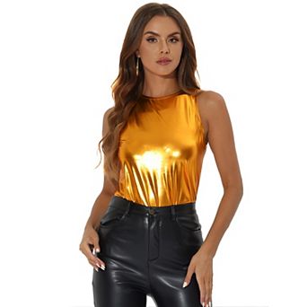 Women's Metallic Crew Neck Sleeveless Cam Tank Top