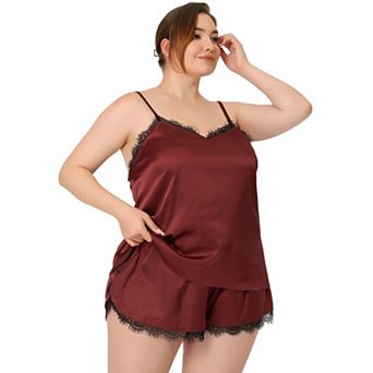 Women's Plus Lace Panel Cami Elastic Waist Shorts Pajama Set