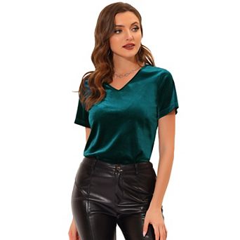 Women's Velvet Top V Neck Short Sleeve Casual T-shirt