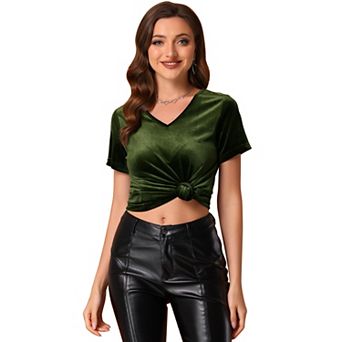 Women's Velvet Top V Neck Short Sleeve Casual T-shirt