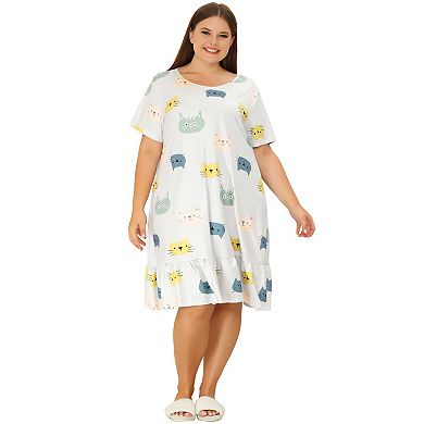 Women's Plus Size Nightdress Short Sleeve Soft Comfy Lovely Cat Sleepdress