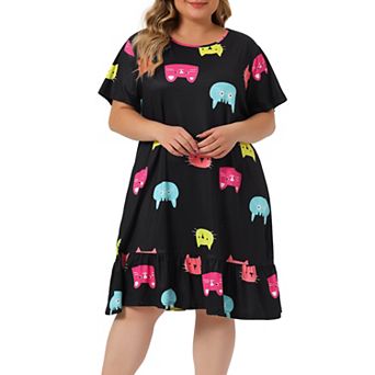 Women's Plus Size Nightdress Short Sleeve Soft Comfy Lovely Cat Sleepdress