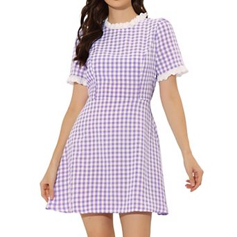 Women's Ruffle Neck Contrast Panel Color Vintage Short Sleeve Dresses