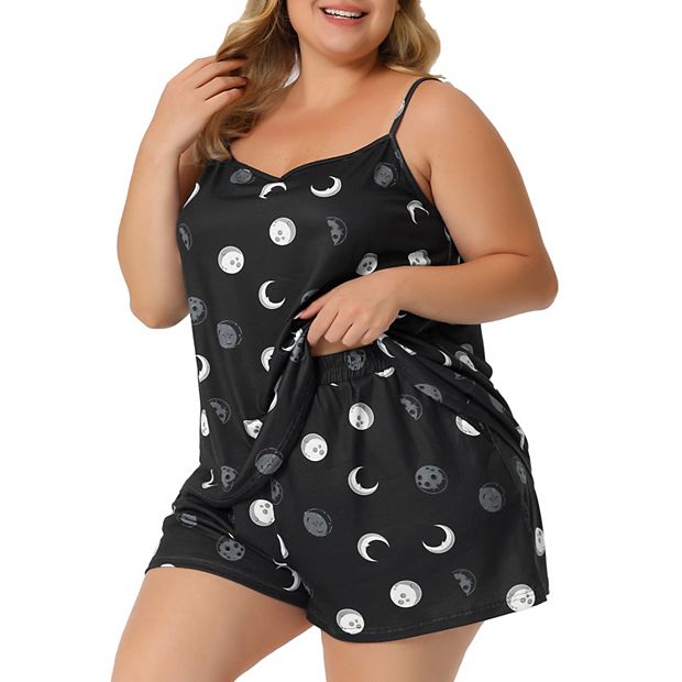 Pajamas Set for Women Plus Size Cami Cherry Printed Elastic Waist Shorts  Nightgown Loungewear