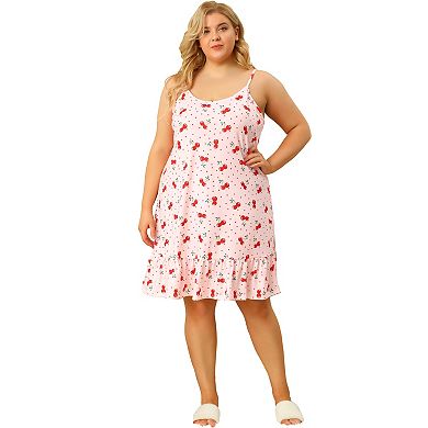 Women's Plus Size Sleeveless Pajama Fruit Print Cute Sleep Dress