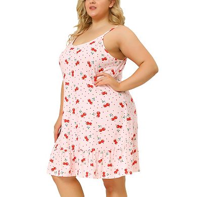 Women's Plus Size Sleeveless Pajama Fruit Print Cute Sleep Dress