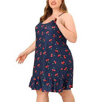 Women's Plus Size Sleeveless Pajama Fruit Print Cute Sleep Dress