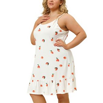Women's Plus Size Sleeveless Pajama Fruit Print Cute Sleep Dress