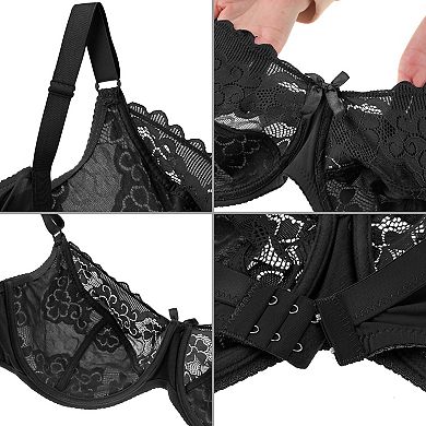 Women's Plus Size Underwire Lace Push-Up Adjustable Straps Bra and Panty Set