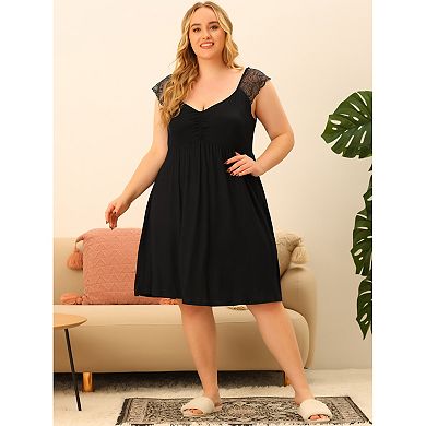 Women's Plus Size Nightgown Sleepwear Lace Cap Sleeve Sleep Dress V Neck Nightwear Loungewear