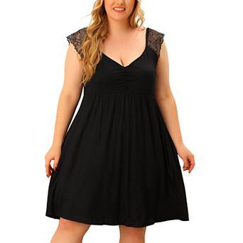 Women's Plus Size Nightgown Sleepwear Lace Cap Sleeve Sleep Dress V Neck Nightwear Loungewear
