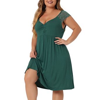 Women's Plus Size Nightgown Sleepwear Lace Cap Sleeve Sleep Dress V Neck Nightwear Loungewear