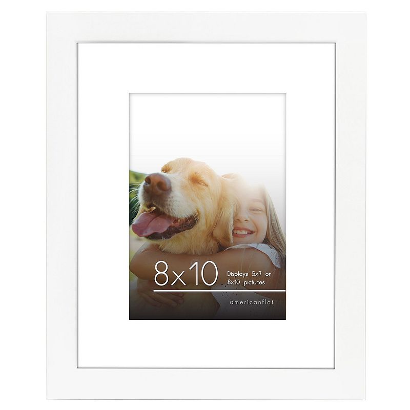 Americanflat 8x10 Picture Frame with Mat for 5x7  MDF wood and shatter-resistant glass  White