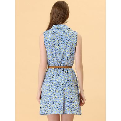 Women's Printed Half Placket Sleeveless Belted Dress