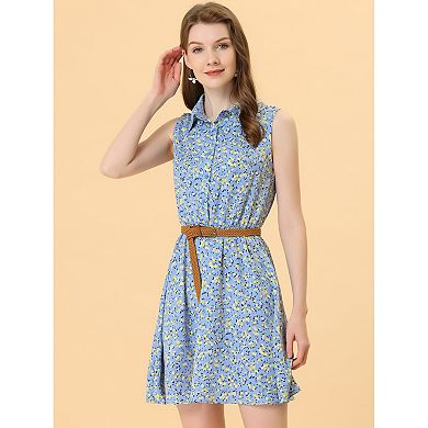 Women's Printed Half Placket Sleeveless Belted Dress