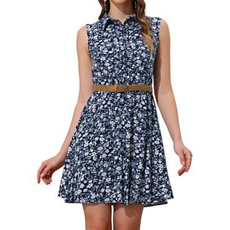 Women's Printed Half Placket Sleeveless Belted Dress