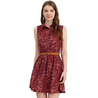 Women's Printed Half Placket Sleeveless Belted Dress