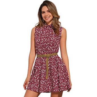 Women's Printed Half Placket Sleeveless Belted Dress