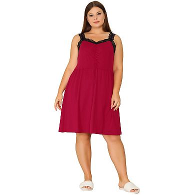 Women's Plus Size Lace Shoulder Straps Knee Length Sleepshirts
