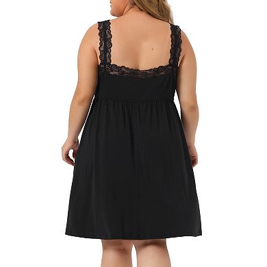 Women's Plus Size Lace Shoulder Straps Knee Length Sleepshirts