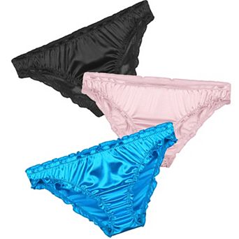 Women's Low Rise Soft Satin Sparkled Brief Stretchy Underwear 3 Packs