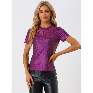 Women's Disco Outfit Party Club Sparkly Rainbow Metallic Top