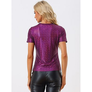 Women's Disco Outfit Party Club Sparkly Rainbow Metallic Top