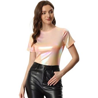 Women's Disco Outfit Party Club Sparkly Rainbow Metallic Top